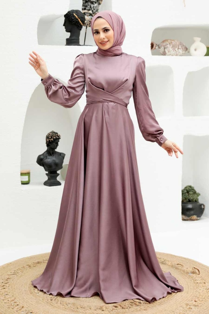 Neva Style - Satin Dusty Rose Modest Islamic Clothing Wedding Dress 3064GK - 1