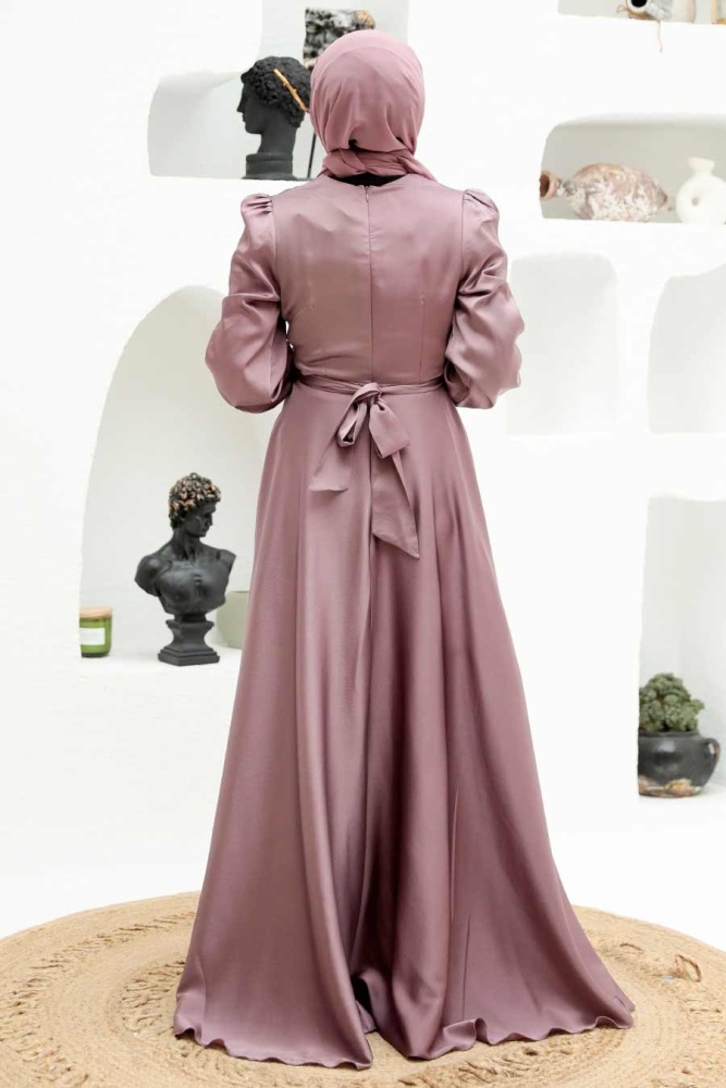 Neva Style - Satin Dusty Rose Modest Islamic Clothing Wedding Dress 3064GK - 2