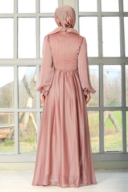 Dusty Rose Hijab Evening Dress 33190GK - Thumbnail