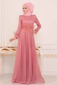 Dusty Rose Hijab Evening Dress 3934GK - Thumbnail