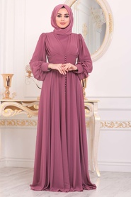 Dusty Rose Hijab Evening Dress 41011GK - Thumbnail