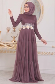 Dusty Rose Hijab Evening Dress 4102KGK - Thumbnail