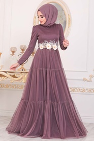 Dusty Rose Hijab Evening Dress 4102KGK - Thumbnail