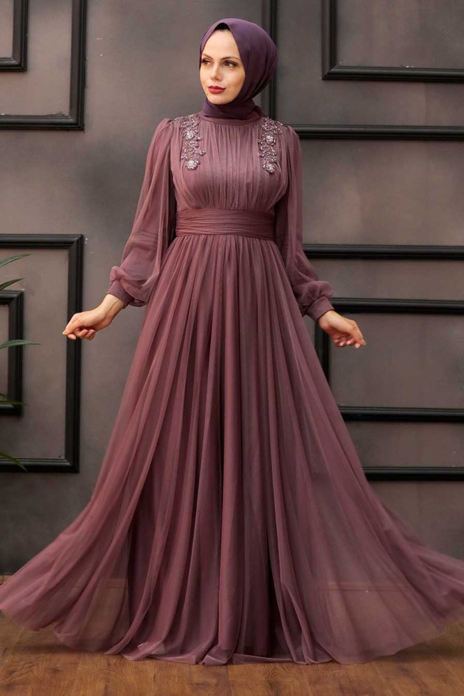 Neva Style - Dusty Rose Turkish Hijab Wedding Dress 41740GK - 1