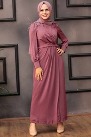 Neva Style - Satin Dusty Rose Hijab Engagement Dress 4199GK - Thumbnail