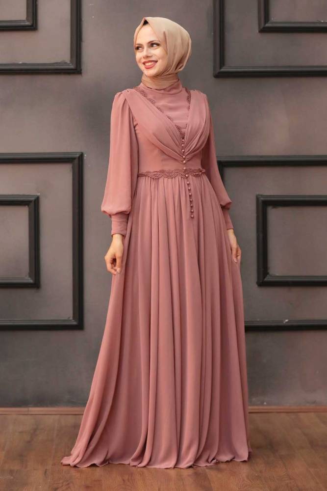 Neva Style - Long Dusty Rose Islamic Engagement Gown 4312GK - 1