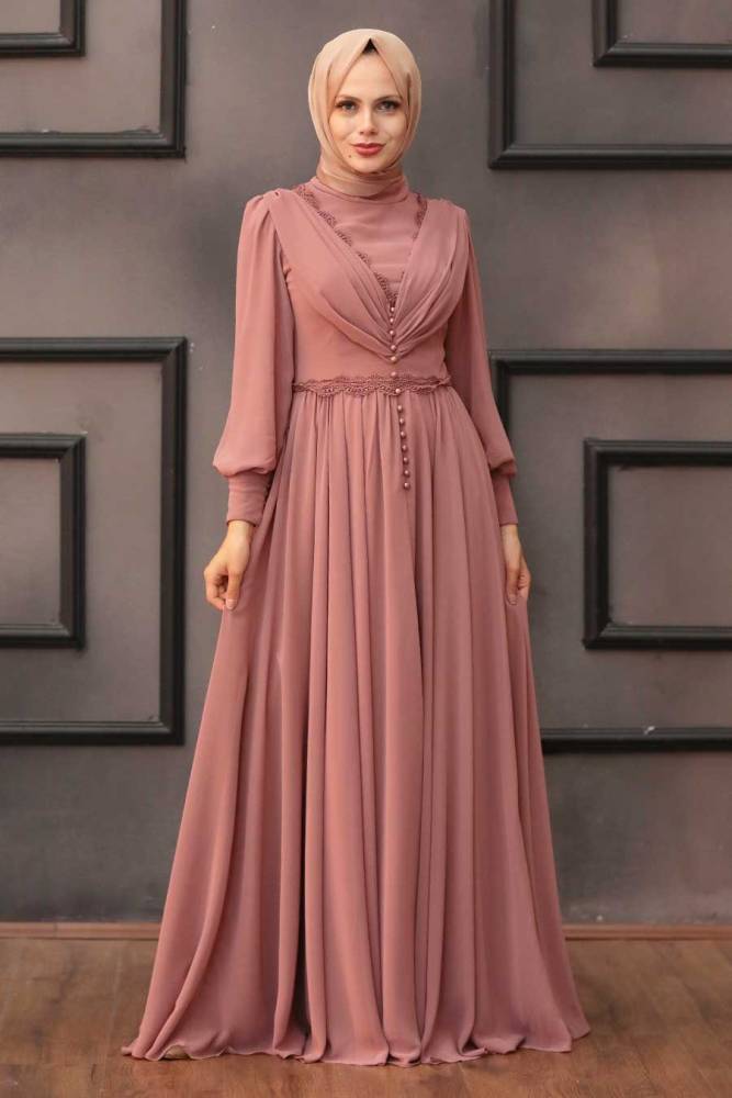 Neva Style - Long Dusty Rose Islamic Engagement Gown 4312GK - 2