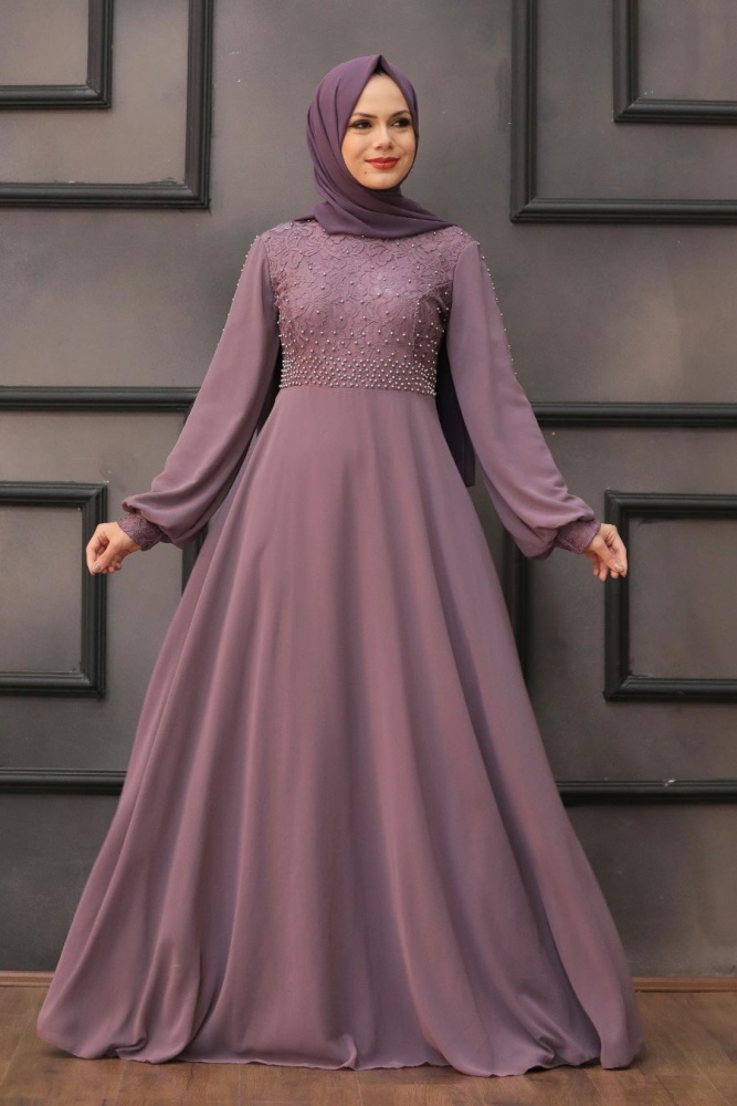 Neva Style - Plus Size Dusty Rose Hijab Evening Dress 50060GK - 1