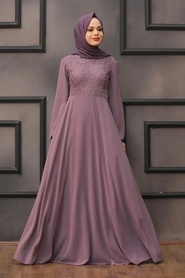 Neva Style - Plus Size Dusty Rose Hijab Evening Dress 50060GK - Thumbnail