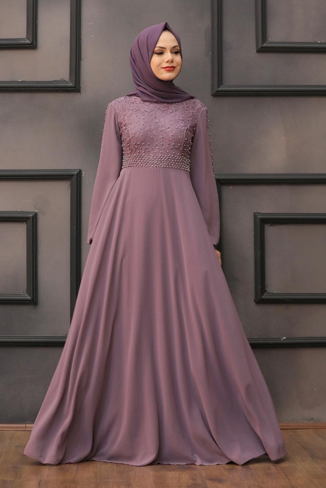 Neva Style - Plus Size Dusty Rose Hijab Evening Dress 50060GK - 3