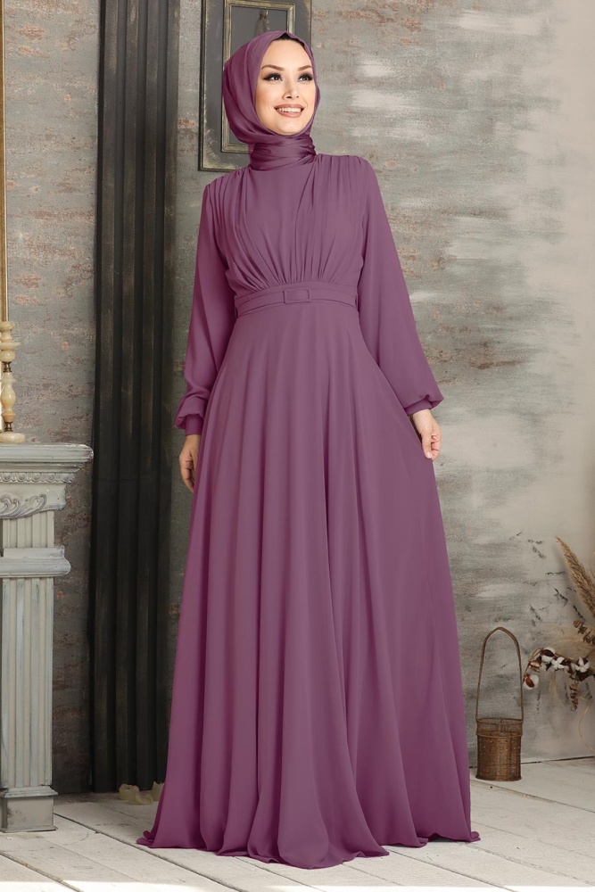 Neva Style - Plus Size Dusty Rose Islamic Clothing Evening Dress 5422GK - 1