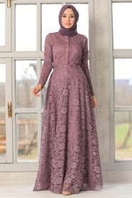Dusty Rose Hijab Evening Dress 54720GK - Thumbnail