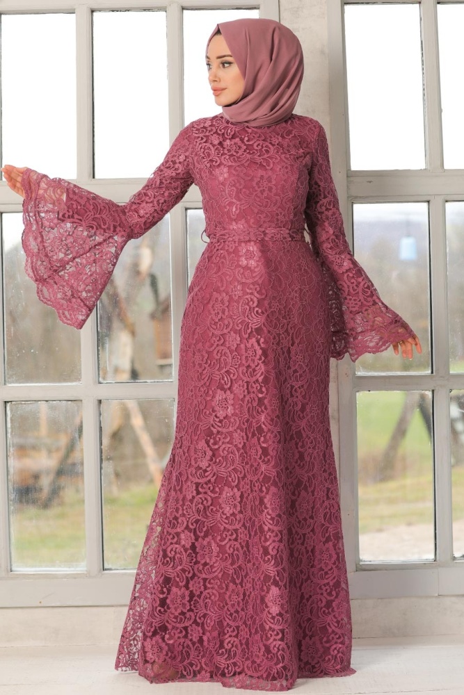 Dusty Rose Hijab Evening Dress 5487GK - 1