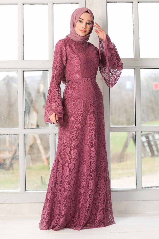 Dusty Rose Hijab Evening Dress 5487GK - 2