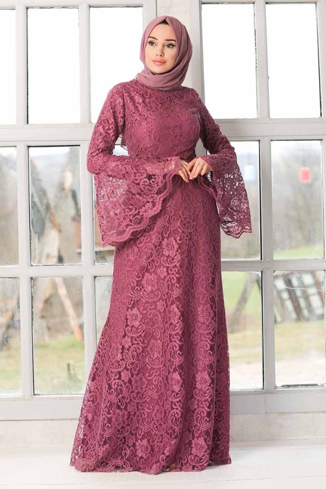 Dusty Rose Hijab Evening Dress 5487GK - 3