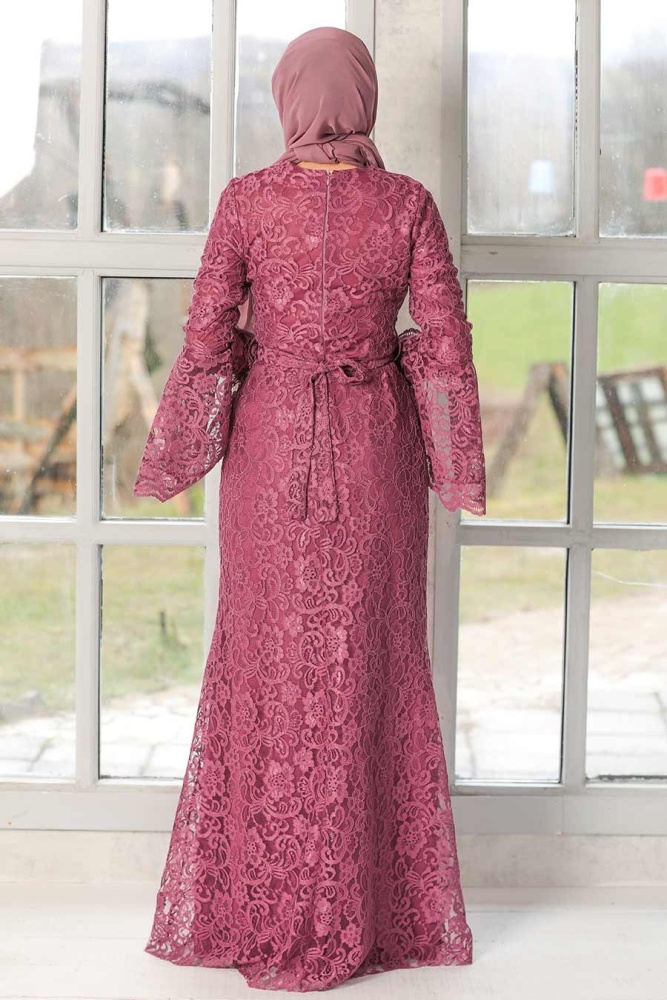 Dusty Rose Hijab Evening Dress 5487GK - 4