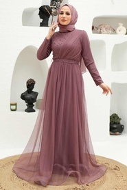 Neva Style - Plus Size Dusty Rose Muslim Dress 56641GK - Thumbnail
