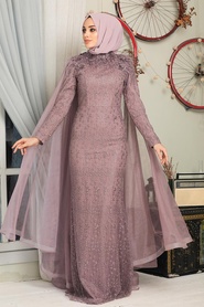 Dusty Rose Hijab Evening Dress 7530GK - Thumbnail