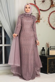 Dusty Rose Hijab Evening Dress 7530GK - Thumbnail