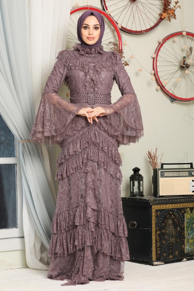 Dusty Rose Hijab Evening Dress 75801GK - 2