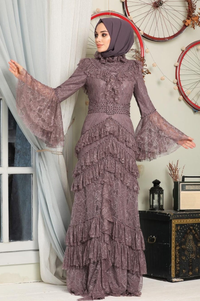 Dusty Rose Hijab Evening Dress 75801GK - 1