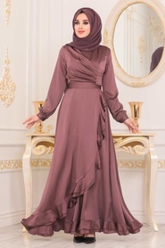 Dusty Rose Hijab Evening Dress 2307GK - Thumbnail