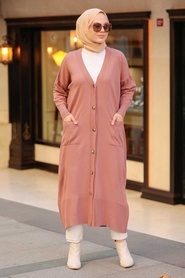 Neva Style - Dusty Rose Hijab Knitwear Cardigan 33650GK - Thumbnail
