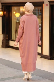 Neva Style - Dusty Rose Hijab Knitwear Cardigan 33650GK - Thumbnail