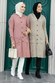 Dusty Rose Hijab Knitwear Cardigan 70020GK - Thumbnail