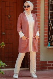 Dusty Rose Hijab Knitwear Cardigan 7904GK - Thumbnail