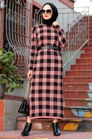 Dusty Rose Hijab Knitwear Dress 3048GK - Thumbnail