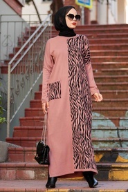 Dusty Rose Hijab Knitwear Dress 3051GK - Thumbnail