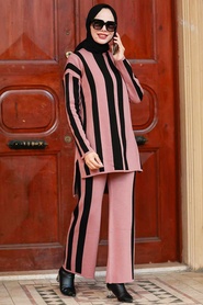 Dusty Rose Hijab Knitwear Suit Dress 3153GK - Thumbnail