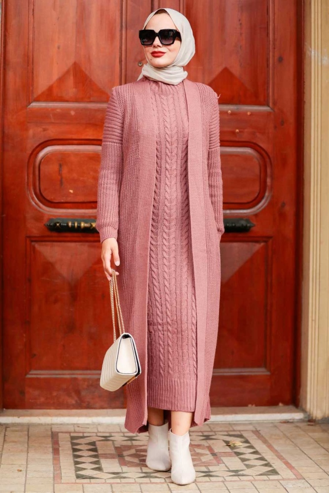 Dusty Rose Hijab Knitwear Suit Dress 3171GK - 1