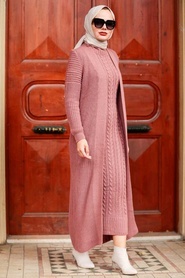 Dusty Rose Hijab Knitwear Suit Dress 3171GK - Thumbnail