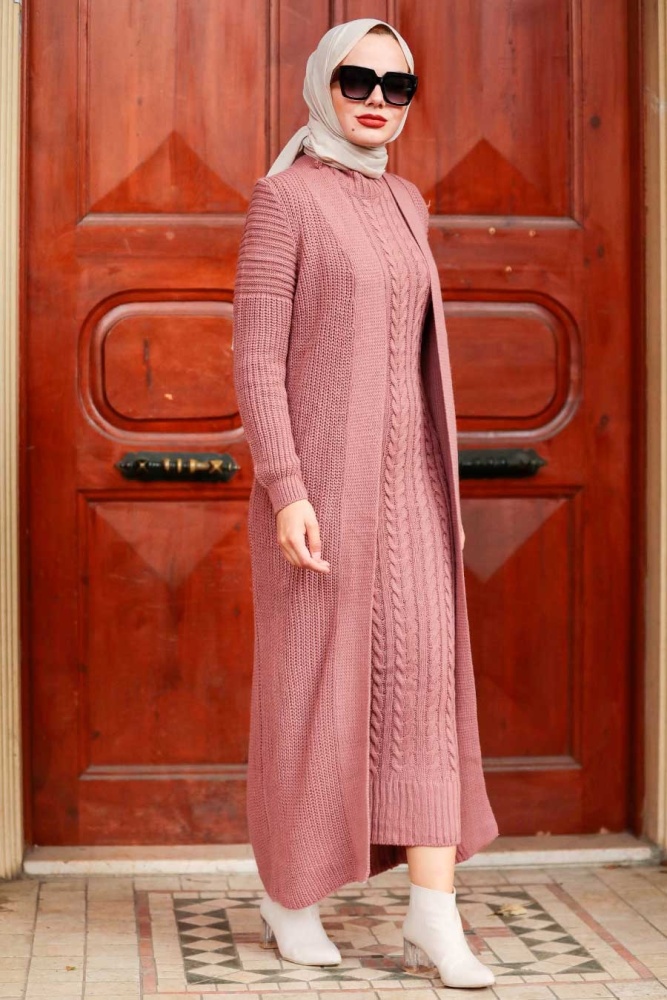 Dusty Rose Hijab Knitwear Suit Dress 3171GK - 2