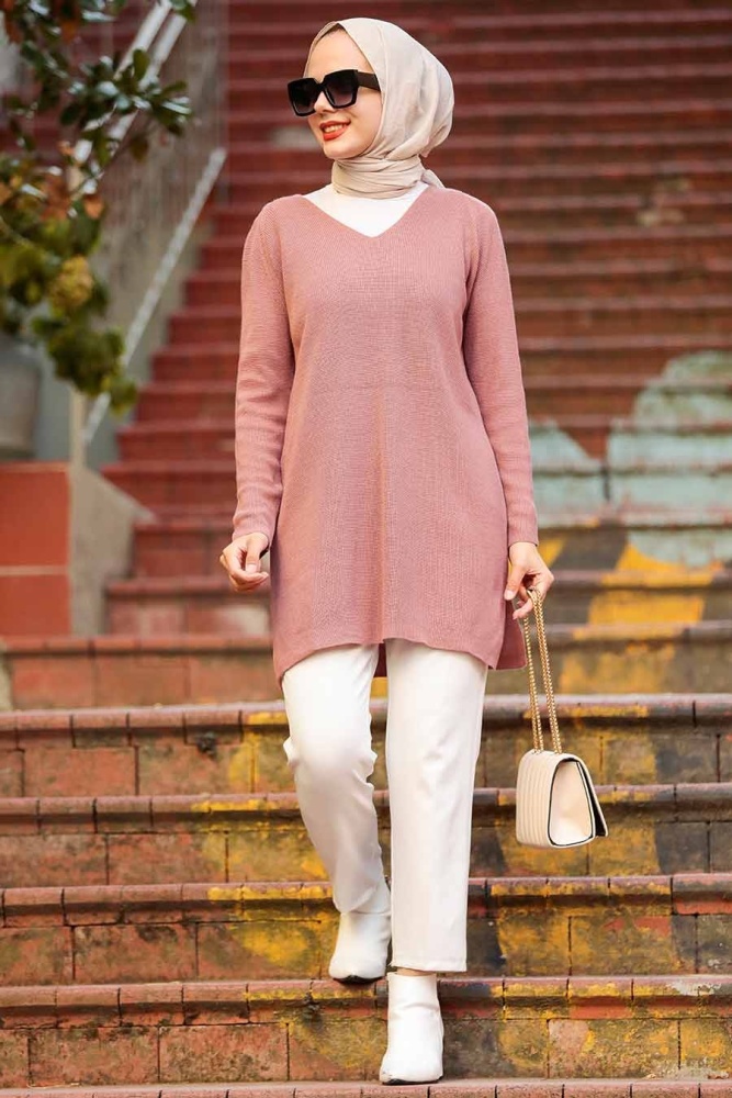 Dusty Rose Hijab Knitwear Tunic 18120GK - 1