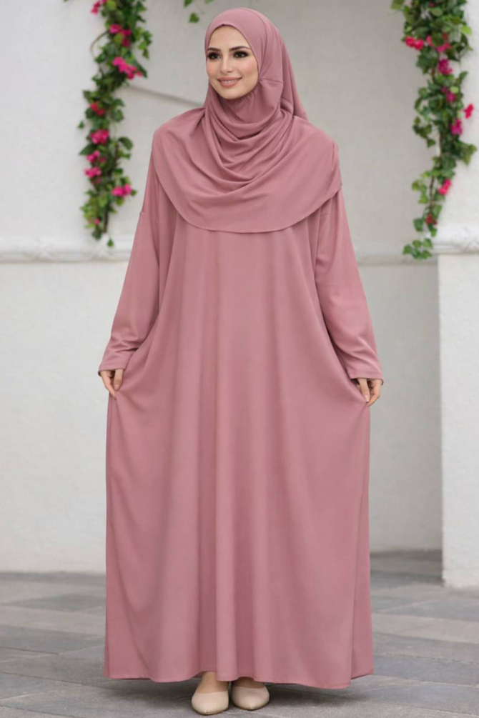 Dusty Rose Hijab Prayer Dress 18301GK - 1