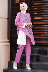 Dusty Rose Hijab Suit Dress 10332GK - Thumbnail