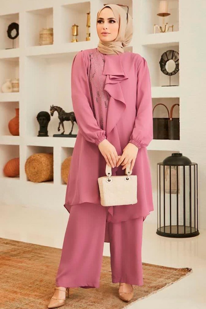 Dusty Rose Hijab Suit Dress 12510GK - 1
