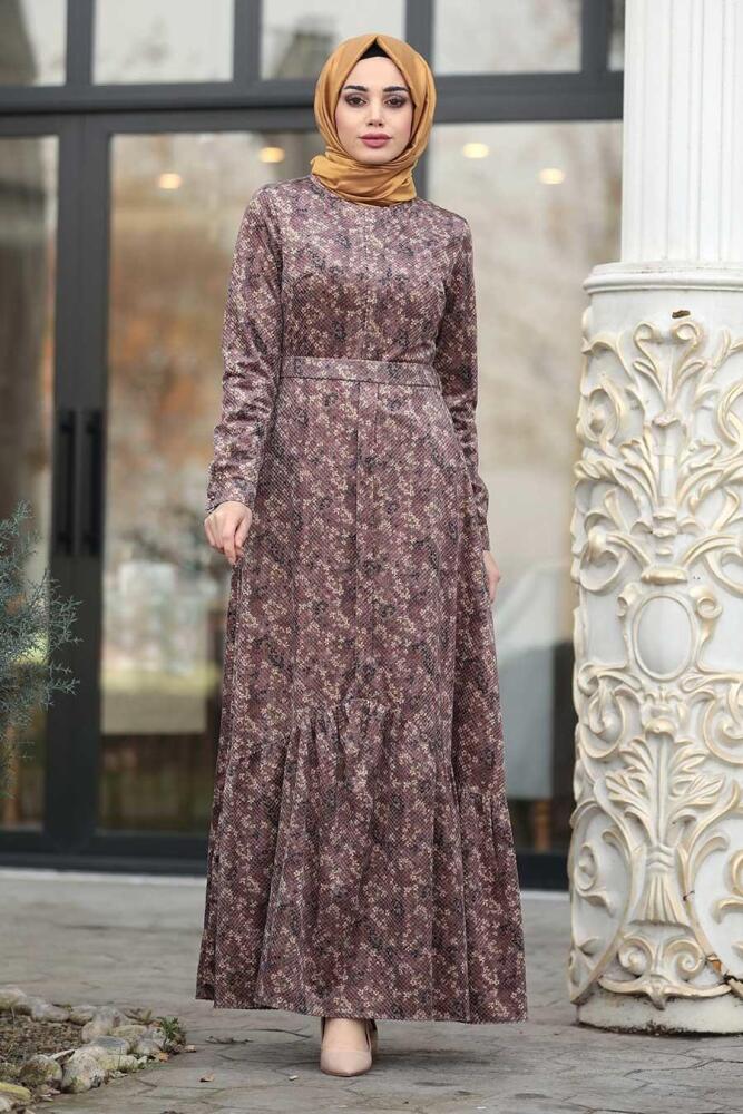 Dusty Rose Hijab Velvet Dress 14980GK - 2
