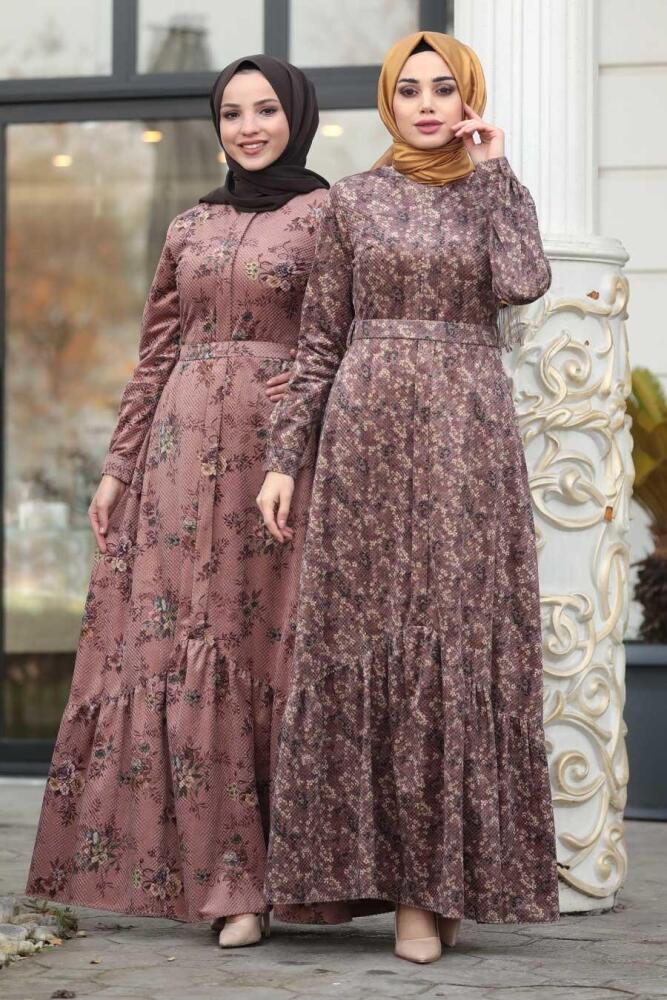 Dusty Rose Hijab Velvet Dress 14980GK - 3