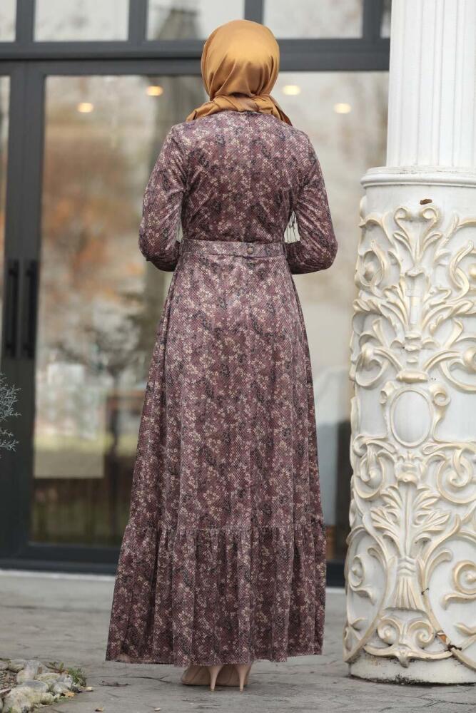 Dusty Rose Hijab Velvet Dress 14980GK - 4