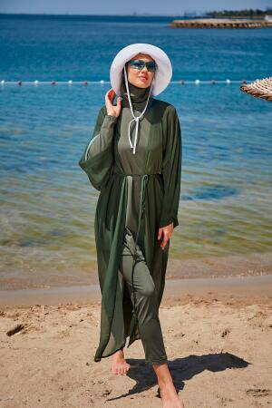 Düz Haki Kimono Kaftan P2344HK - 2