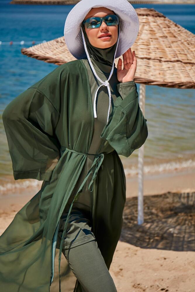 Düz Haki Kimono Kaftan P2344HK - 1