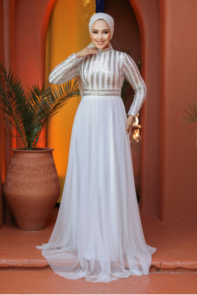 Neva Style - Stylish Ecru Muslim Wedding Dress 5338E - 2