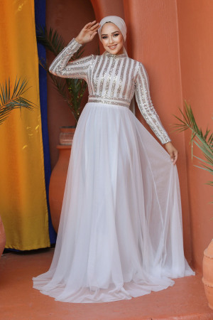 Neva Style - Stylish Ecru Muslim Wedding Dress 5338E - 1