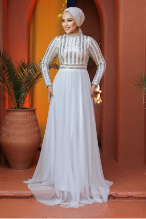 Neva Style - Stylish Ecru Muslim Wedding Dress 5338E - 3