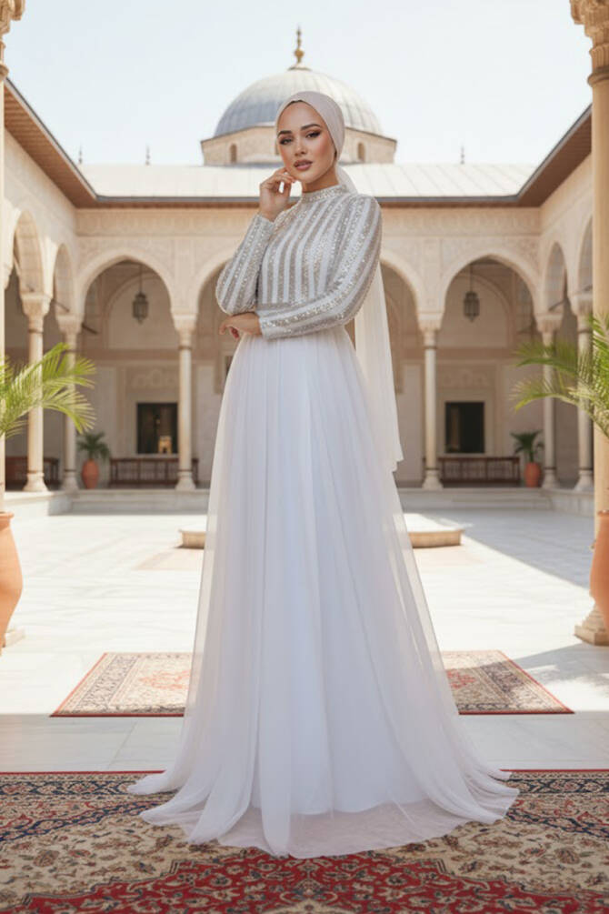Neva Style - Stylish Ecru Muslim Wedding Dress 5338E - 1
