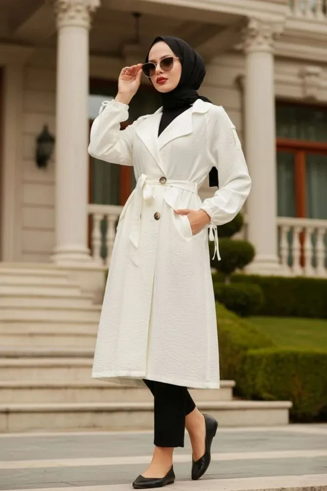 Ecru Hijab Coat 41060E - 1